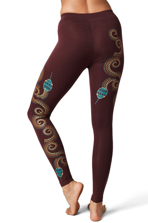 Yoga Pants Tribal Snake Maroon Back