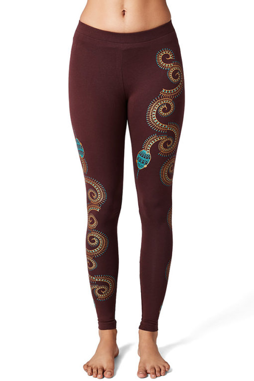 Yoga Pants Tribal Snake Maroon Front