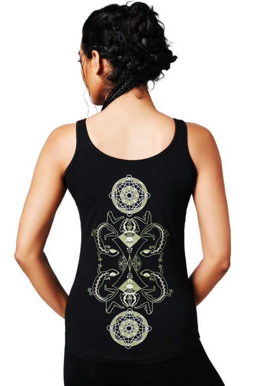 Yoga Tops Shaman Wolf Spirit Animal Racerback Black Back