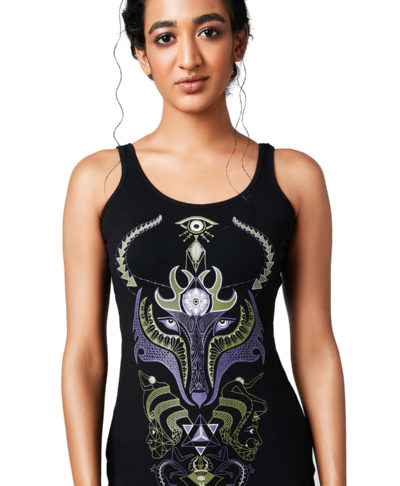 Yoga Tops Shaman Wolf Spirit Animal Racerback Black Front