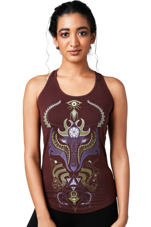 Yoga Tops Shaman Wolf Spirit Animal Racerback Maroon Front