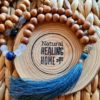 Meditation Mala 108 Beads Teak Wood, Opalite & Buddha Beads with Blue Thread