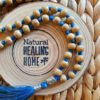 Meditation Mala 108 Beads Teak Wood & Buddha Beads with Blue Thread