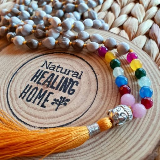 Meditation Mala 108 Beads Vaijanti Seed, Agate Beads with Buddha