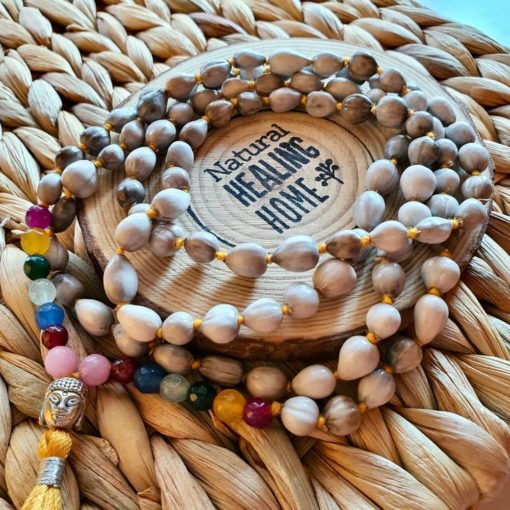 Meditation Mala 108 Beads Vaijanti Seed, Agate Beads with Buddha